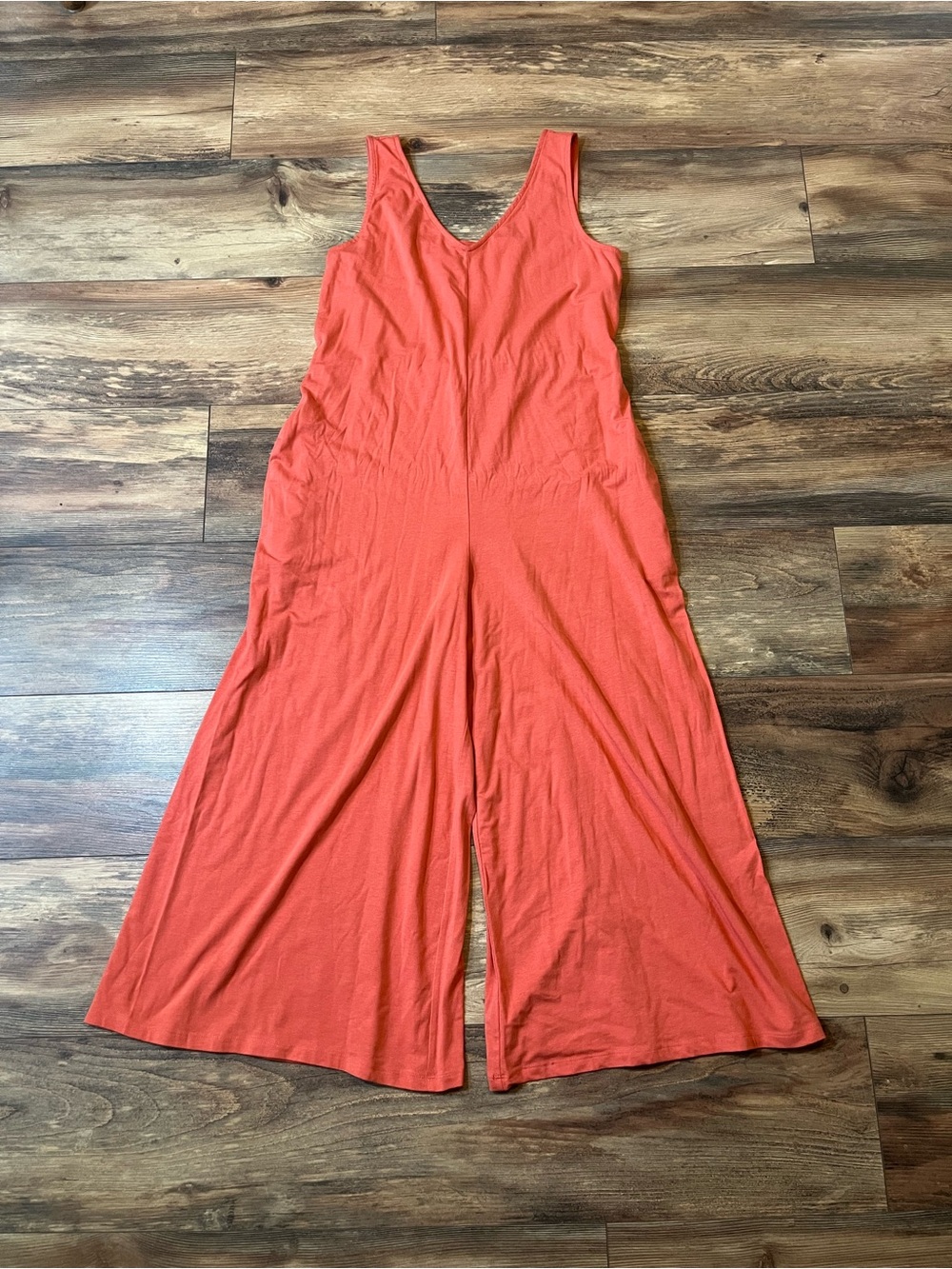 AnyBody Womens XS Coral Wide Crop Leg Jumpsuit Sleeveless Tie Waist Stretch Knit